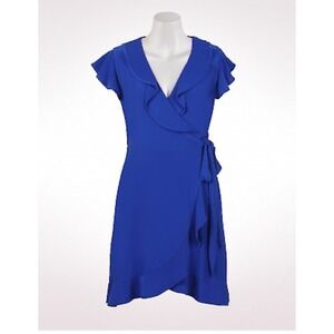 Dressbarn Flutter Sleeve‎ Ruffle Wrap Dress Blue Size 20 Feminine Coquette Plus